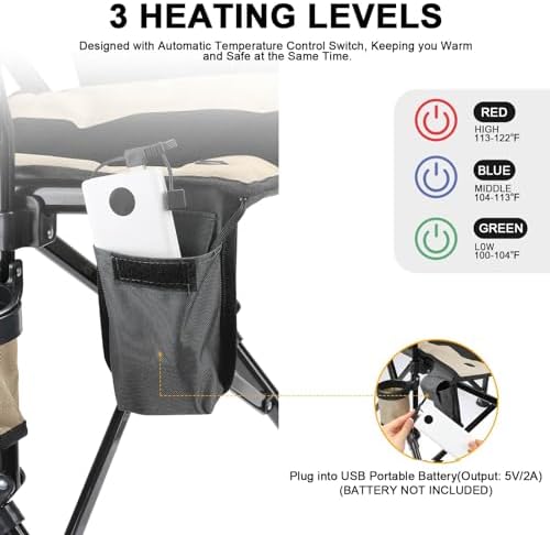 REALEAD Heated Camping Chairs - Fully Padded - Heavy Duty Folding Chairs for Outside, Supports 400 lbs, Portable Outdoor Camp Chairs for Sport Events, Concert, Beach
