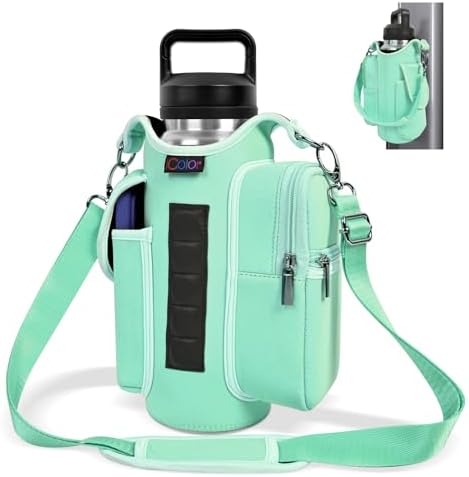 icolor Magnetic Gym Bag Water Bottle Carrier Holder with Phone Pockets & Shoulder Strap,5 Built-in Magnets Gym Bottle Pouch Sleeve,Magnetic Bag Gym Accessories Organizer for Men Women