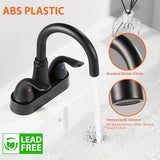 KPW Bathroom Sink Faucet 2 or 3 Hole Matte Black Centerset 4 Inch Bathroom Sink Faucet 2 Handle Plating Over ABS Plastic Non-Metallic Lavatory Bathroom Faucet with Pop up Drain Water Supply Hoses