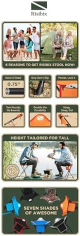 Foldable Tripod Stool - Ultra Portable Seat for Tall People, 20” High - Hunting Chair & Hidden Zippered Pocket - 2 lb Camping Stool, 3 Legged Strong Steel Stool Holds up to 200 lb (Orange)