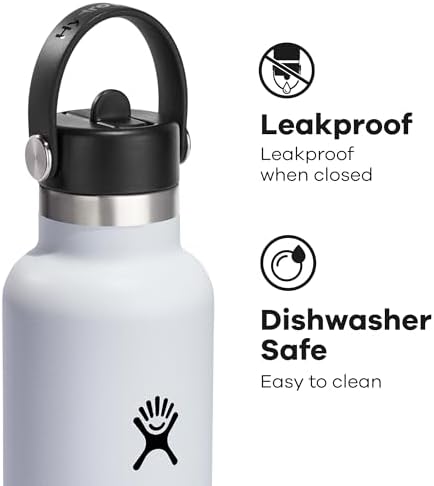 Hydro Flask 24 Oz Stainless Steel Standard Mouth Water Bottle with Flex Straw Cap and Double-Wall Vacuum Insulation