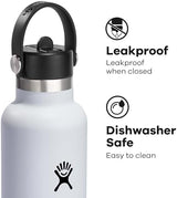 Hydro Flask 24 Oz Stainless Steel Standard Mouth Water Bottle with Flex Straw Cap and Double-Wall Vacuum Insulation