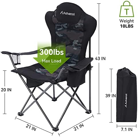 Camping Chairs, Outdoor Folding Chairs 2 Pack for Heavy People, Folding Chairs for Outside, Camp Chairs with Cup Holder & Cooler Bag, Supports up to 300lbs (2 Pcs, Camo)
