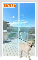 MAGZO Magnetic Screen Door Fit Door Size 34 x 82 Inch, Screen Size 36" x 83" Strong Magnet Door Mesh with Reinforced Hook & Loop for Patio, Sliding, French Door, White