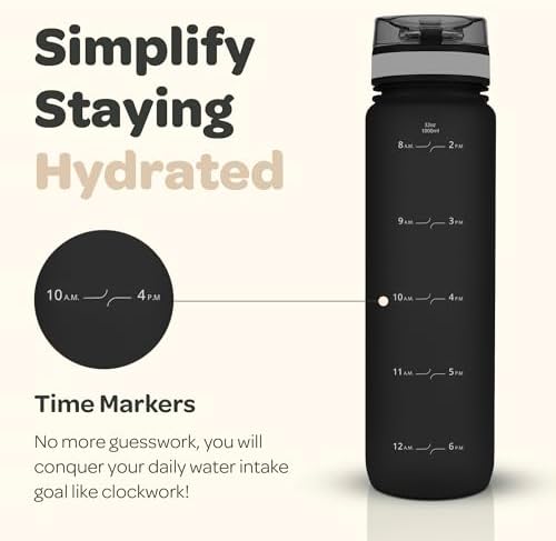 Hydracy Water Bottle with Time Marker -Large BPA Free Water Bottle & No Sweat Sleeve -Leak Proof Gym Bottle with Fruit Infuser Strainer & Times to Drink -Ideal for Fitness Sports & Outdoors