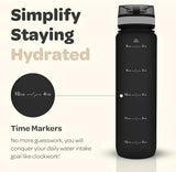 Hydracy Water Bottle with Time Marker -Large BPA Free Water Bottle & No Sweat Sleeve -Leak Proof Gym Bottle with Fruit Infuser Strainer & Times to Drink -Ideal for Fitness Sports & Outdoors