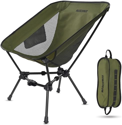 MARCHWAY Lightweight Folding Camping Chair, Stable Portable Compact for Outdoor Camp, Travel, Beach, Picnic, Festival, Hiking, Backpacking, Supports 330Lbs (Green)