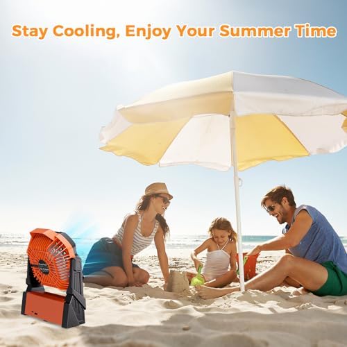 Portable Camping Fan, 20000mAh Rechargeable Battery Operated Fans with Lights, Outdoor Beach Tent Fan, 4 Speed, Adjustable Brightness for Picnic, Barbecue, Fishing, Office, Home