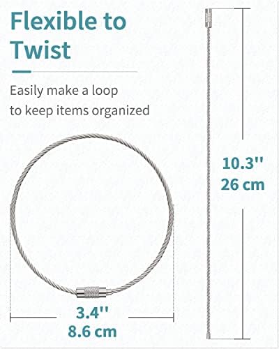 Pawfly 5 Inch/10 Inch Wire Keychain Cable Large Stainless Steel Key Ring Loop Holder, 20/50/100 Pack