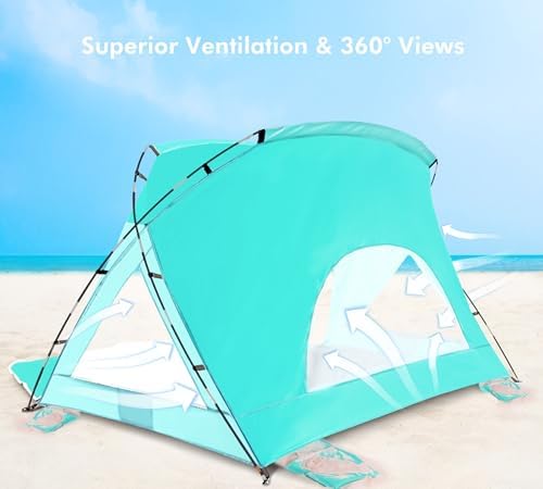 Beach Tent, Portable Sun Shelter for 2/3/4/6-8 Person with UPF 50+ UV Protection, Easy Setup Waterproof Beach Shade Canopy Cabana for Family Outdoor and Picnics, Fishing with Carrying Bag