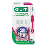 GUM Proxabrush Go-Betweens - Moderate - Interdental Brushes - Soft Bristled Dental Picks for Plaque Removal Health - Safe for Braces & Dental Devices, 10 Count (Pack of 4)