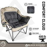 Black Sierra Oversized Camping Chair for Adults, Heavy Duty Outdoor Seat with Plush Padding, Supports 400lbs, Cup Holders & Carry Bag, Comfortable Folding Chair for Tailgating, Patio & Sideline Events