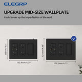 ELEGRP 3 Gang Screwless Decorative Wall Plates, Mid-Size Unbreakable Thermoplastic Faceplate Cover for Decorator Receptacle Outlet Switch, UL Listed (5 Pack, Matte Black)