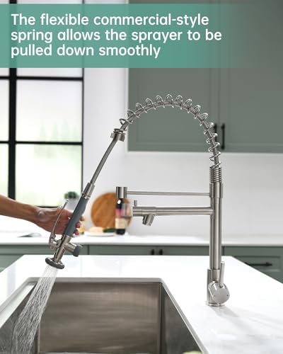 Fapully Commercial Pull Down Kitchen Sink Faucet with Sprayer Brushed Nickel