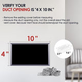 Quiet Register Booster Fan Fits 4" x 10" Register Holes, 10-Speed Smart Heating Cooling AC Vent Fan with Remote Control and Thermostat Control - White