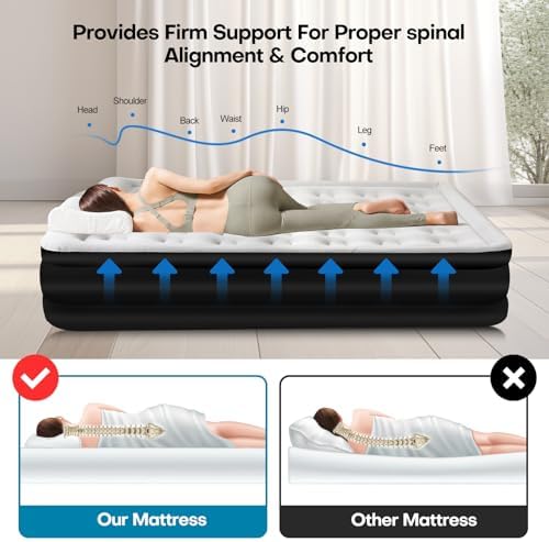 Panana Queen Air Mattress with Built in Electric Pump, Height 18.5" Comfort Blow up Inflatable Guest Air Bed Airbed with Flocked Top, Storage Bag for Family, Home, Camping