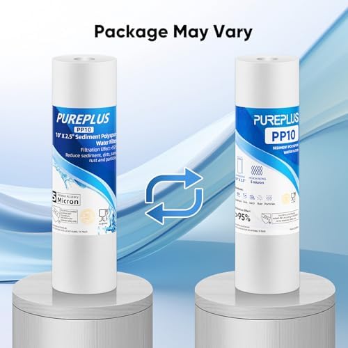 PUREPLUS 5 Micron 10" x 2.5" Whole House Sediment Home Water Filter Cartridge Replacement for Any 10 inch RO Unit, Culligan P5, Aqua-Pure AP110, Dupont WFPFC5002, CFS10, WHKF-G05, 4Pack