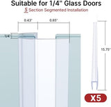 AmazerBath 5 PCS Shower Door Side Seal Strip -15.75 Inches x 5, 5 Sections Segmented Shower Installation Kit, Frameless Glass Door Seal Strip - Suitable for 1/4 Inch Glass
