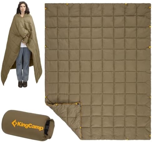 KingCamp Down Camping Blanket - Lightweight, Multifunctional Quilt for Camping with Snap Button, Portable for Stadium, Travel, Airplane, Picnic, Indoor & Outdoor, Provides Warmth