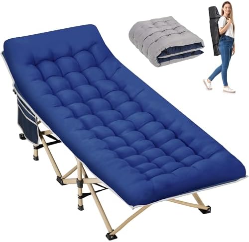 Folding Camping Cot for Sleeping, Portable Cots for Adults, Heavy Duty Cot Bed 550LBS(Max Load), Extra Wider Cots with Large Pocket for Outdoor, Office, Beach