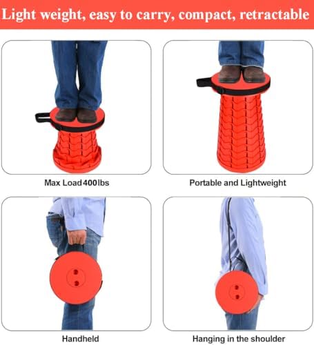 Fishboy Upgraded Collapsible Stool, 400lbs Max Weight, Lightweight But Sturdy, Portable Retractable Folding Telescoping Foldable Camping Stool for Adults Outdoor Fishing Hiking Gardening Travel BBQ