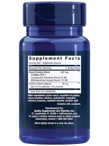 Life Extension FLORASSIST Mood - Probiotic & Saffron Blend – Gluten-Free, Non-GMO, Vegetarian - 30 Capsules