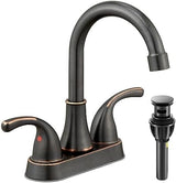 Bathroom Sink Faucet FRANSITON 4 Inch Faucet 2 Handle Bathroom Sinks Faucets Lead-Free Oil Rubbed Bronze Bath Sinks Faucets with Pop-up Drain Stopper and Supply Hoses