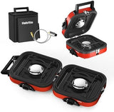 2-Burner Camping Stove Foldable, Portable Propane Camp Stove with 16000 BTU Adjustable Burners and Piezo Ignition, Folding Stove with Carry Bag & Handle for Camping, Tailgating, Backyard BBQ - Red