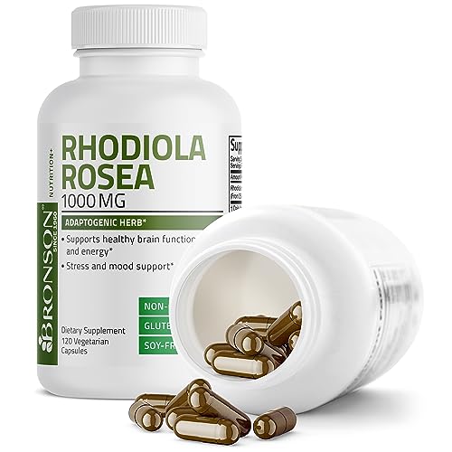 Bronson Rhodiola Rosea 1000mg Supplement - Adaptogenic Herb for Brain, Stress & Mood Support - Non-GMO, 120 Vegetarian Capsules