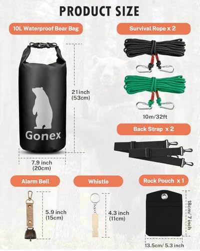 Gonex Bear Bag 10L with Bell Whistle Bear Canister for Backpacking Ultralight Waterproof Food Storage Bag for Hiking, Outdoor, Camping, Fishing, Kayaking