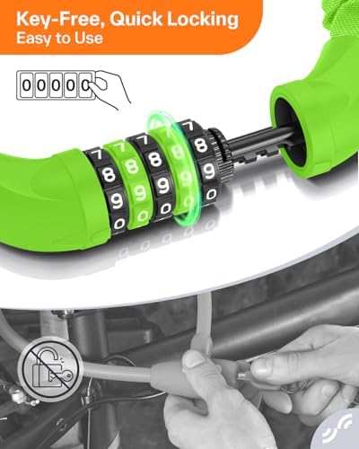 Sportneer Bike Lock: 5 Digit Combination High Security Anti Theft Bike Chain Lock - 3.2/3.6/4ft Heavy Duty Keyless Bicycle Lock for Bike, Motorcycle, Scooter, Door & Gate - 4/6mm Thick, Easy to Use