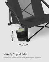 SONGMICS Set of 2 Portable Beach Chairs for Adults, Max. Load 330 lb Each, High Backrest, Cup Holder, Lightweight, Heavy-Duty, Black UGCB067B01V1