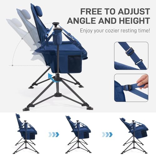 EVER ADVANCED Padded Hammock Camping Chair, Oversized Heavy Duty Swing Chair with Detachable Cup Holder, Portable Folding Rocking Camping Chair for Outdoor&Indoor, Support Up to 400lbs, Blue