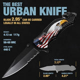 Patriotic Legal Pocket Knife Bald Eagle - 2.95” Serrated Sharp Blade - Small Tactical Knives with US American Flag for Men Dad - Best Folding Tool - Gifts for Him - Mens Birthday Gift Ideas 6680 E