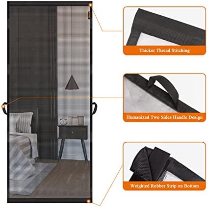 MAGZO Hanging Screen Door, Fits Door Size 36" x 82" (Curtain Size 38'' x 83''), Upgraded Fiberglass Mesh Net with Tension Rod&Hook&Loop (One Piece Can be Installed in 2 Ways), Weighted Bottom, Grey