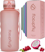 Hydracy Water Bottle with Time Marker -Large BPA Free Water Bottle & No Sweat Sleeve -Leak Proof Gym Bottle with Fruit Infuser Strainer & Times to Drink -Ideal for Fitness Sports & Outdoors