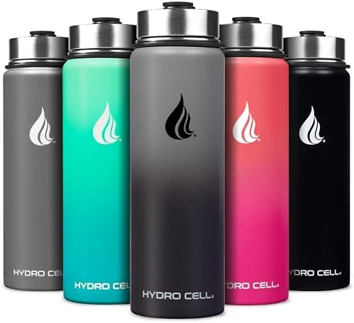 HYDRO CELL Stainless Steel Insulated Water Bottle with Straw - For Cold & Hot Drinks - Metal Vacuum Flask with Screw Cap and Modern Leakproof Sport Thermos for Adults (Graphite/Black 24oz)