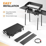 ROVSUN 2 Burner Outdoor Propane Gas Stove with Regulator, Windpanel, Bag & Side Shelves, 150,000 BTU Powerful Stand Cooker for Backyard Cooking Camping Home Brewing Canning Turkey Frying