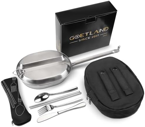 Goetland 304 Stainless Steel US Military Mess Kit Plate Set GI Type Outdoor Camping Hiking Picnic BBQ Beach