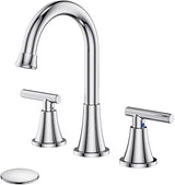 Bathroom Faucets for Sink 3 Hole, Hurran Chrome Bathroom Sink Faucet with Pop-up Drain and Supply Lines, Stainless Steel Lead-Free Widespread Faucet for Vanity RV Farmhouse Sink