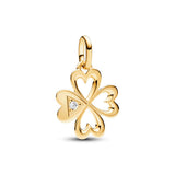 PANDORA Heart Four-Leaf Clover Medallion Charm - Bracelet Charm ME Bracelets - 14k Gold with Clear Cubic Zirconia - Gift for Her - Jewelry for Women with Gift Box