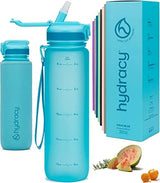 Hydracy Water Bottle with Time Marker -Large BPA Free Water Bottle & No Sweat Sleeve -Leak Proof Gym Bottle with Fruit Infuser Strainer & Times to Drink -Ideal for Fitness Sports & Outdoors