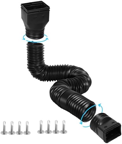1 Pack Flexible Gutter Downspout Extensions Extendable from 21" to 67", Downspout Extender Comes with Adapters, Thickened Down spout Drain Extension for Rainwater Drainage(Black)