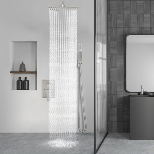 Aolemi Shower Faucet Set Rain Shower System with Handheld Spray Bathroom Shower Combo Rough-in Valve and Shower Trim Kit Included Brushed Nickel 8 Inch Wall Mount Shower Head