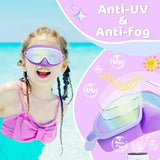 Vvinca 2 Pcs Kids-Swim-Goggles with Nose Cover, Swimming Diving Mask Wide View Anti Fog UV Anti Shattered Lens for Kids 3-6
