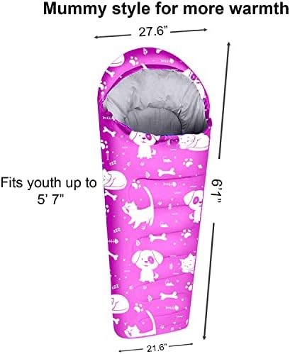 KidzAdventure Mummy Style 32 – 59F Kids Sleeping Bag with Pillow Sleeve, 4 Season, Lightweight and Backpacking Style, Ideal for Camping, Sleepover, Boys, Girls, Youth and Toddlers