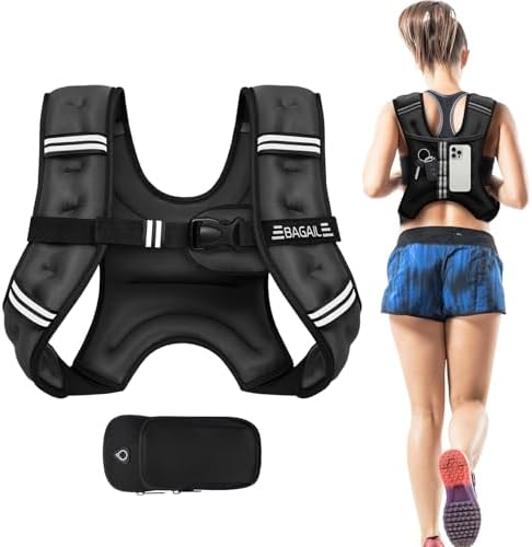 BAGAIL Weighted Vest, 5lbs/10lbs/12lbs/15lbs/20lbs/25lbs/30lbs Weight Vest with Detachable Pouch, Rucking Vest for Women, Men, Walking, Weight Loss, Training, Running