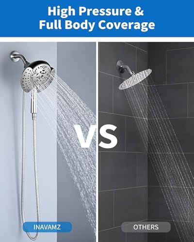 2.5GPM Shower Heads with Handheld Spray Combo: 7.2" Rainfall Shower Head & Hand Held Shower Head 2-IN-1 Shower Head with 60" Rotatable Stainless Steel Hose Nickel, Shower Trim Systems