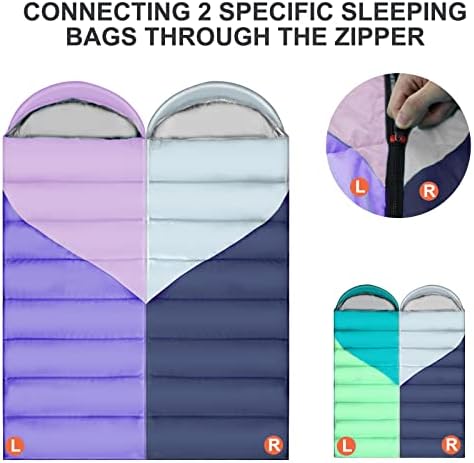 Camping Sleeping Bags for Adults Kids - 3-4 Seasons Warm & Cold Weather Backpacking Hiking XL Size Roomy Camping Gear Equipment for Couples Outdoor Car Family Travelling - Lightweight & Waterproof