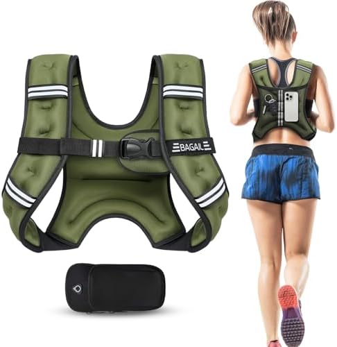 BAGAIL Weighted Vest, 5lbs/10lbs/12lbs/15lbs/20lbs/25lbs/30lbs Weight Vest with Detachable Pouch, Rucking Vest for Women, Men, Walking, Weight Loss, Training, Running